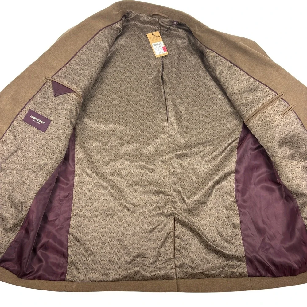 NWT Johnston & Murphy Knit Blazer Mens 2XL Camel Brown Fox Pattern Trim Unstruct